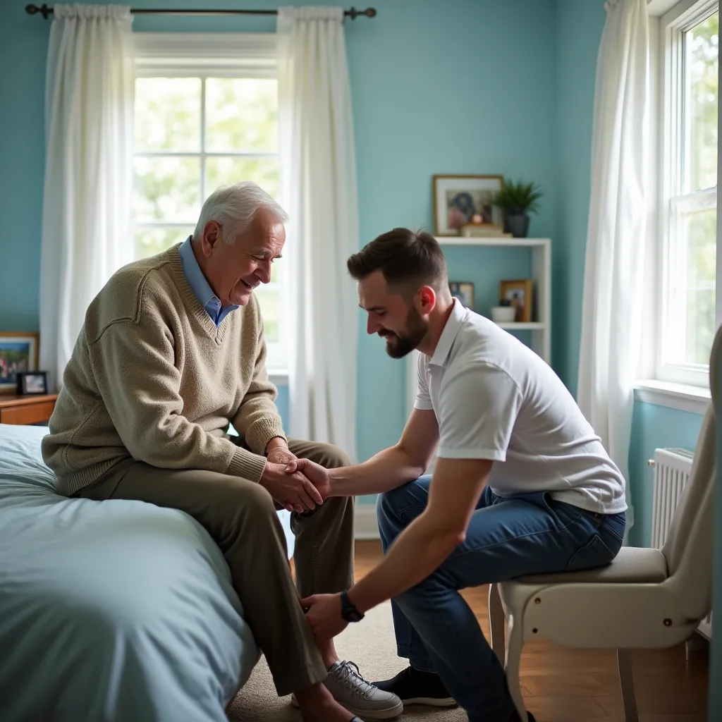 Senior spędzający czas z opiekunem na świeżym powietrzu